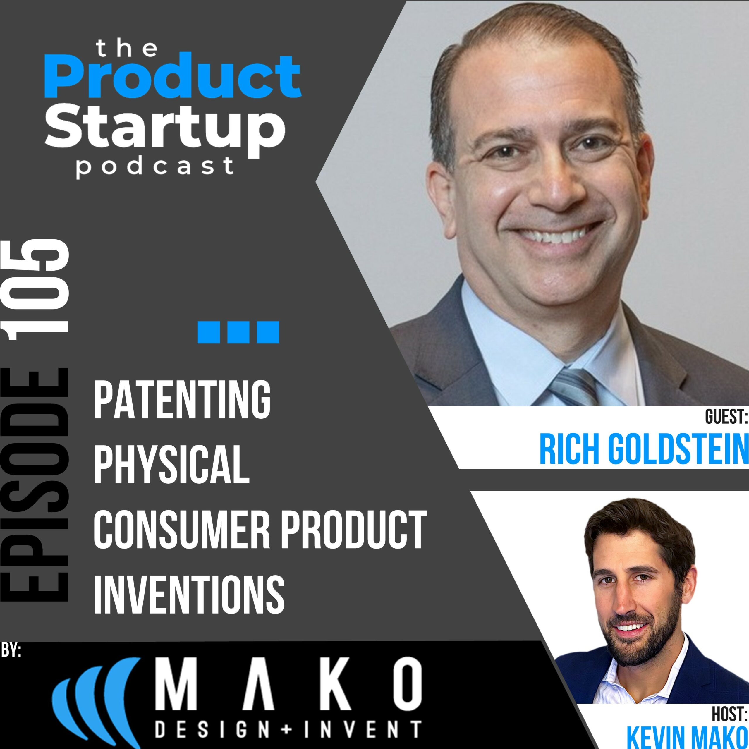 Podcast cover for Episode 105 about patent Strategy for Product Inventions